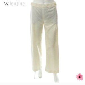 Valentino Ivory White Creased Wide Leg Dress Pants Trousers Size 6